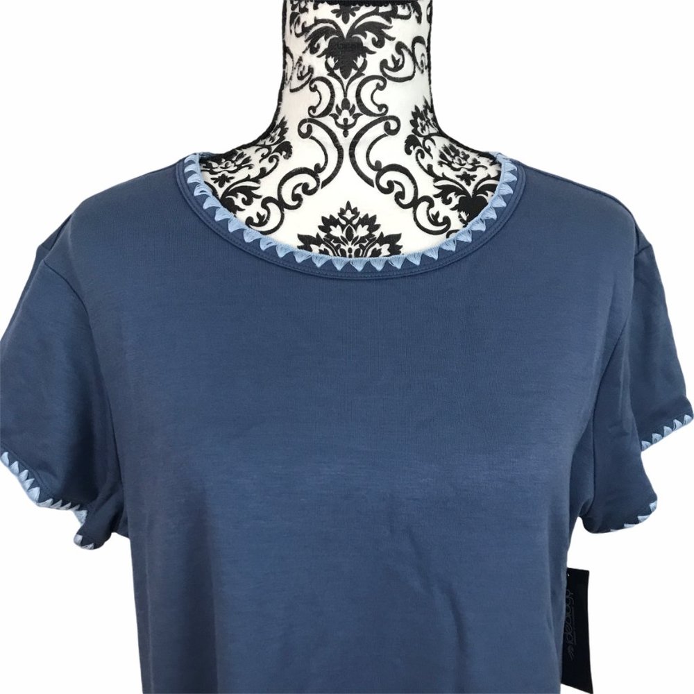Ideology Women's Large Blue Blanket-Stitch Drop-Hem T-Shirt Athleisure Top L - Picture 4 of 9